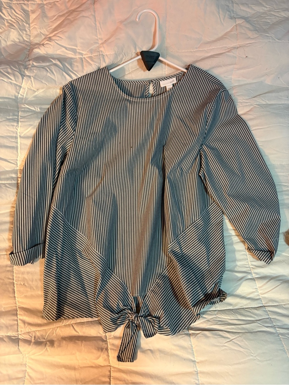 J. Jill Light Blue Embroidered Striped Cotton Blouse - Picture 5 of 8